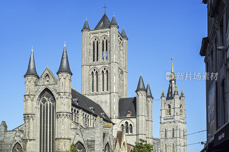 圣尼古拉斯教堂/圣尼古拉教堂和钟楼在根特市，东佛兰德斯，比利时